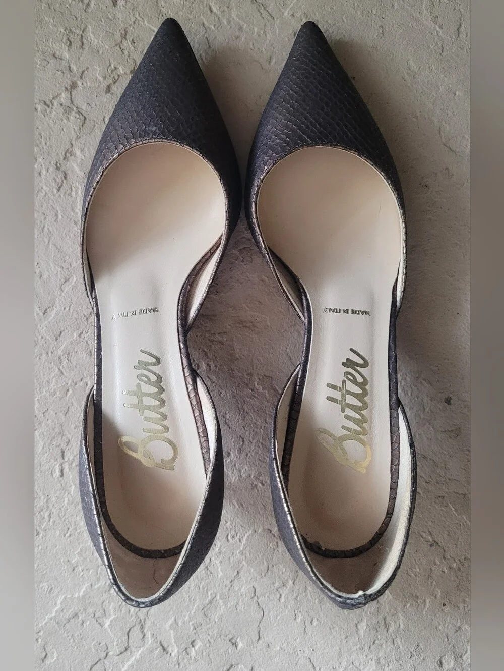 Size 7 Butter Italy Made Snakeprint Pointed Toe Kitten Heel Women Pumps
